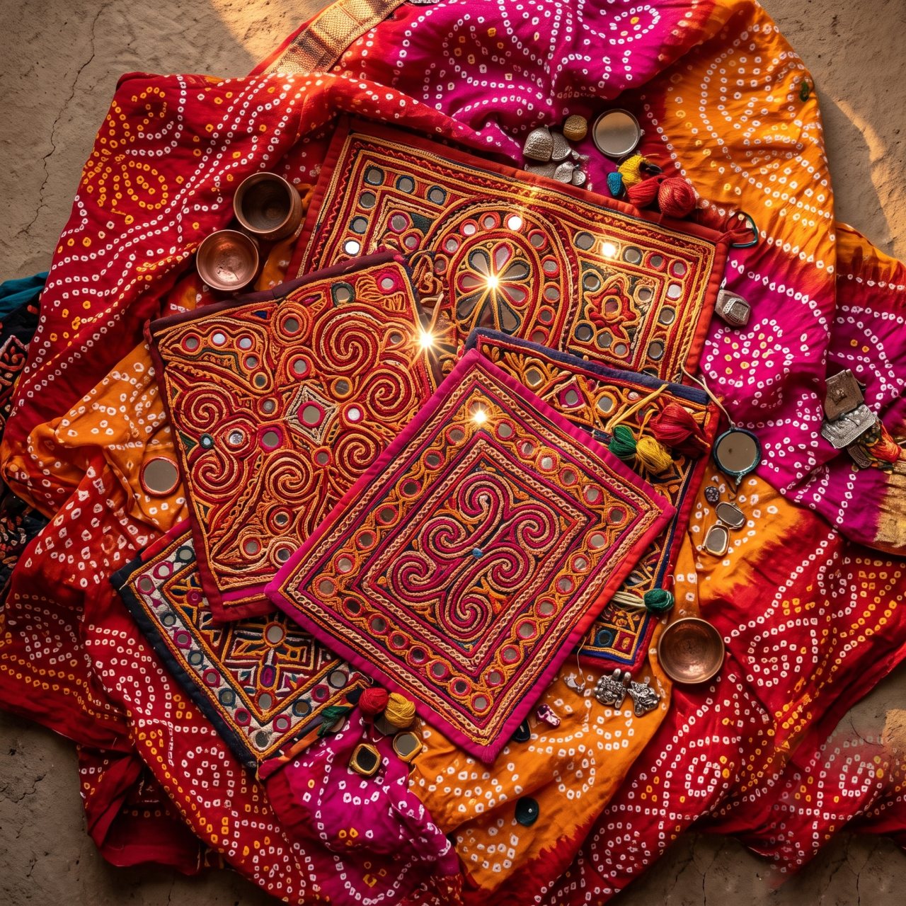 Colourful Kutchi embroidery and textiles