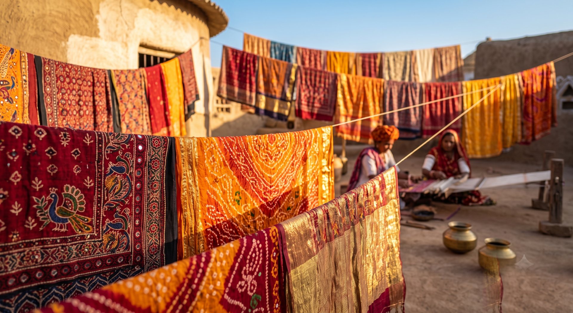 Vivid textiles drying in the Gujarat sun