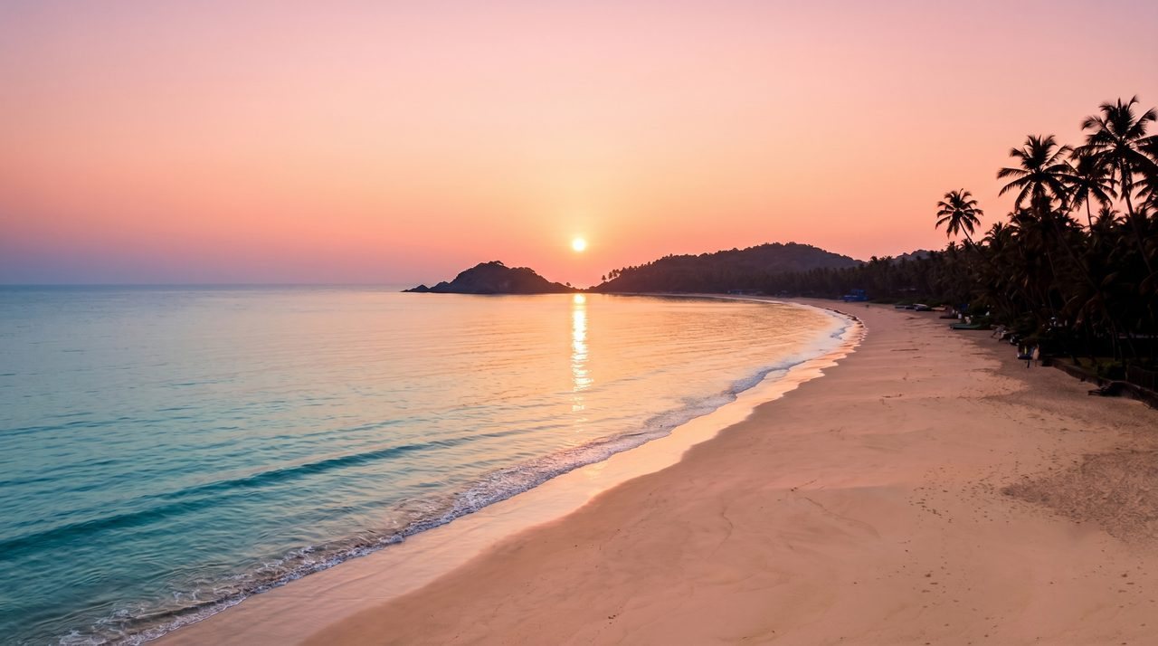 Quiet South Goa beach at sunset