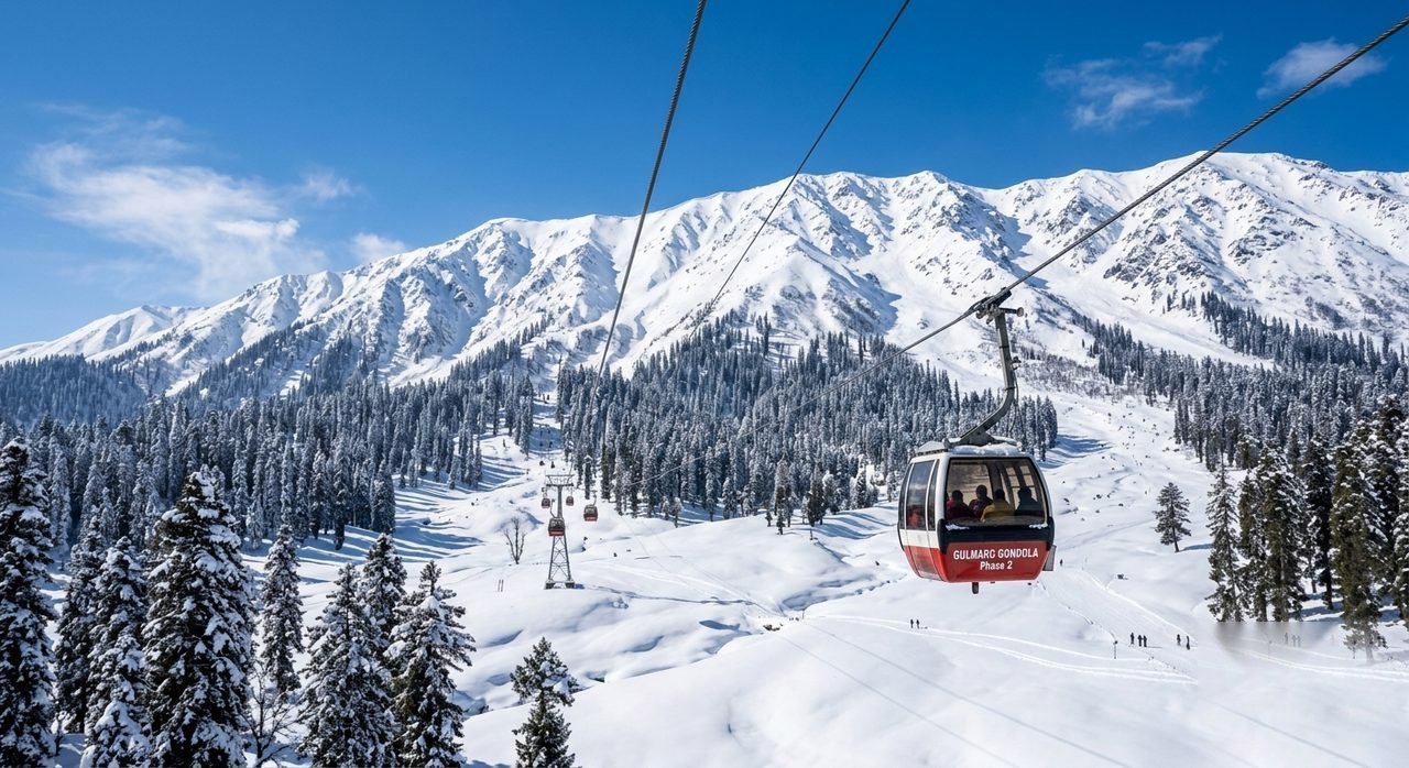 Gulmarg gondola over snow