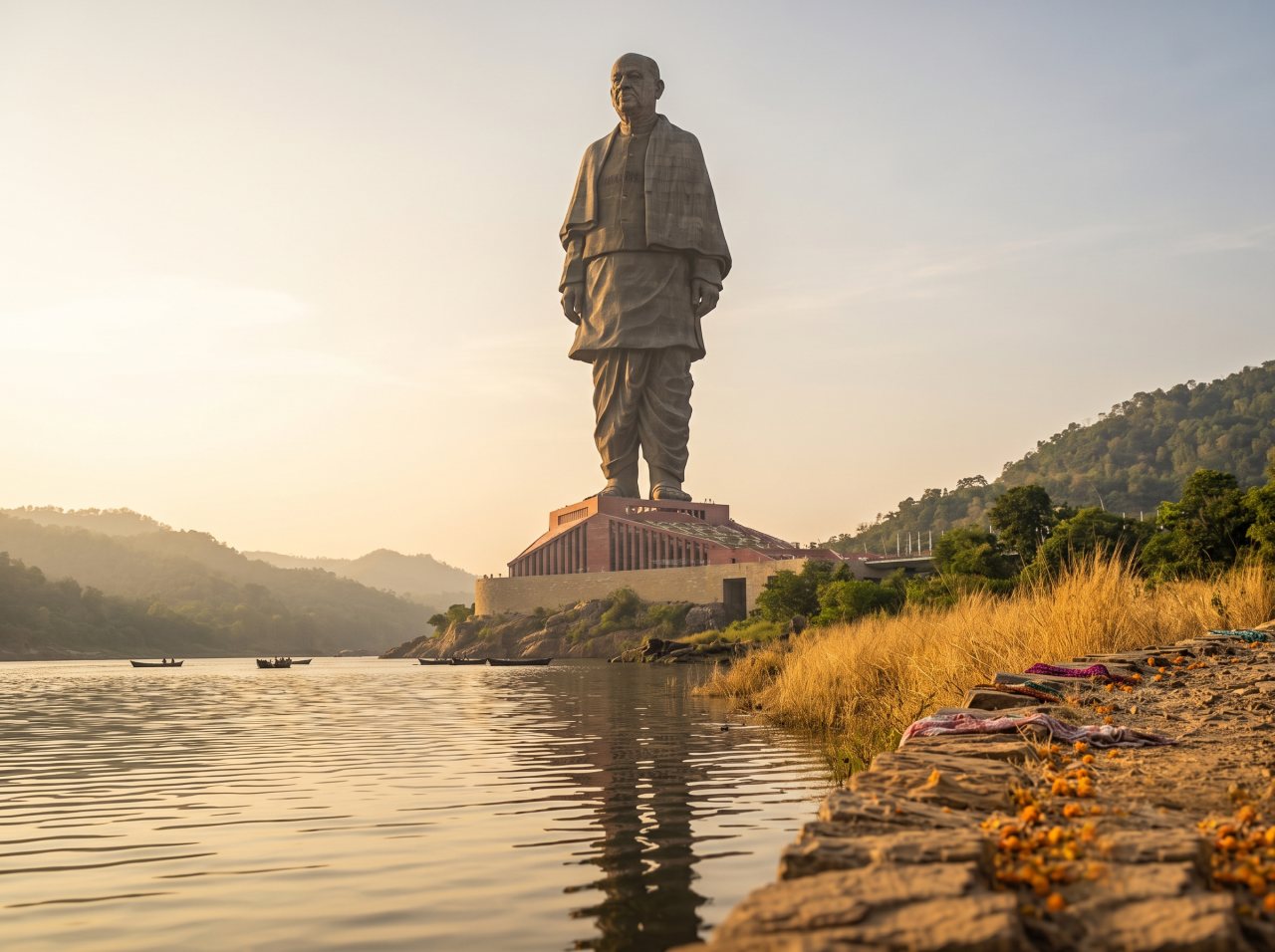 Statue of Unity above the Narmada